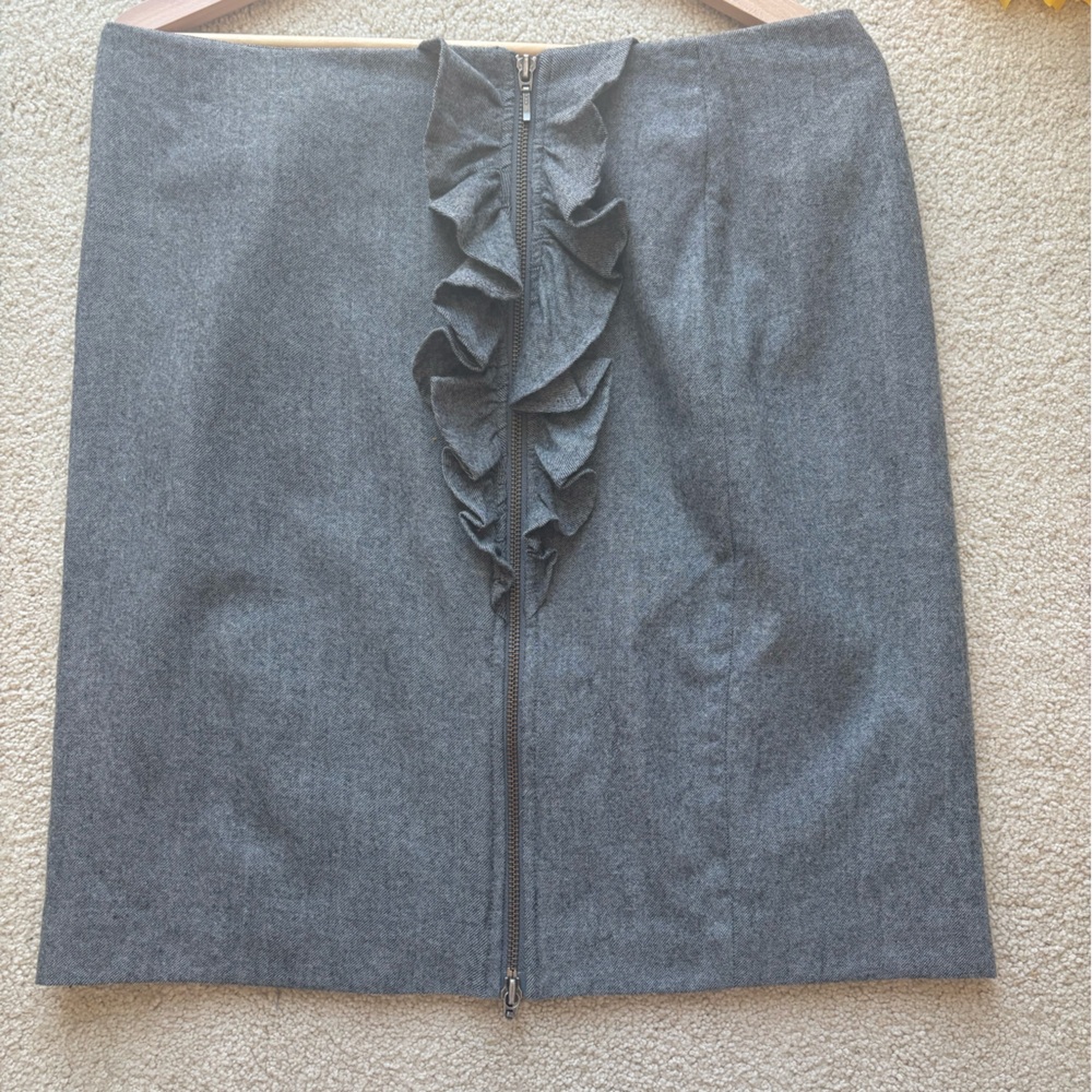 Banana Republic Gray Wool Ruffle Front Zip Pencil Skirt Size 12